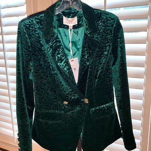 Green leopard velvet blazer